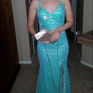 Aqua sequin formal dress